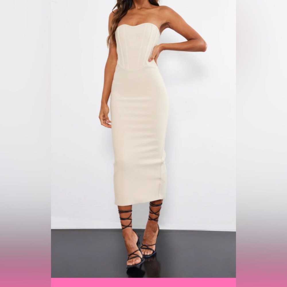 PrettyLittleThing Cream Strapless Dress